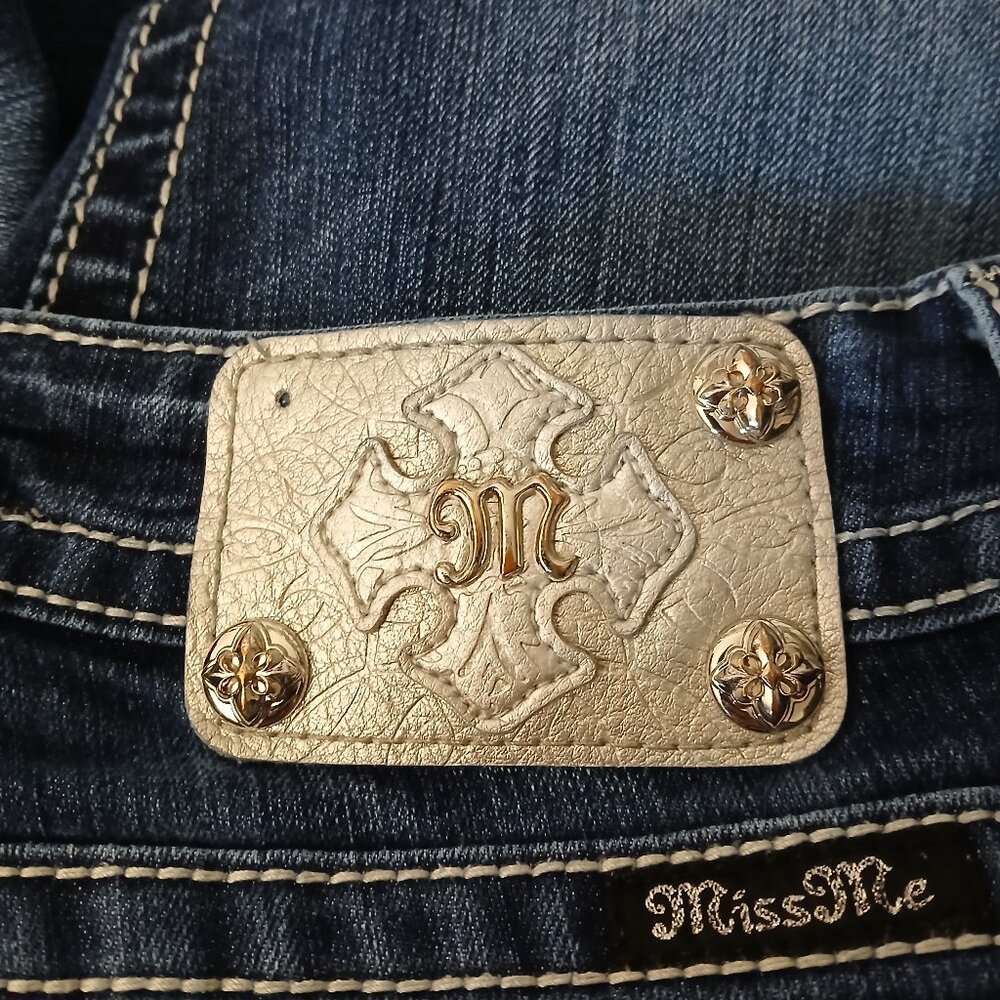 Miss Me Jeans 29 Signature Skinny Low Rise Embellished Blue Denim Stretch - Picture 8 of 12